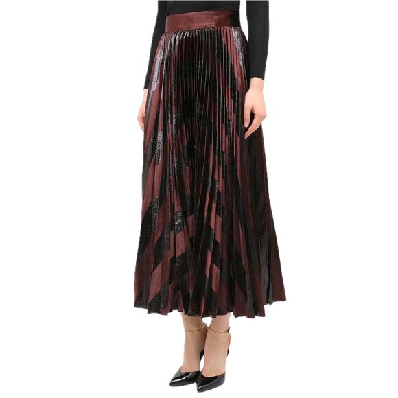 NWT Dolce & Gabbana Dark Brown Metallic Velvet Pleated Long Skirt IT 36 US XXS - Picture 1 of 9